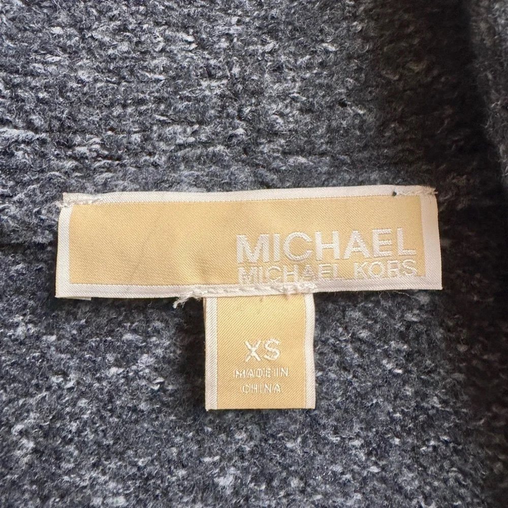 Michael Kors Wool Blend Open Front Cardigan Sweater Gray Longline XS